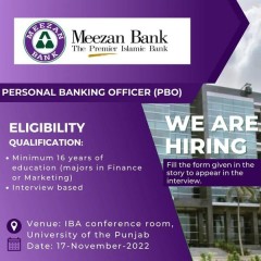 Meezan Bank is collaborating with IBA to recruit Personal Banking Officers (PBOs). 
